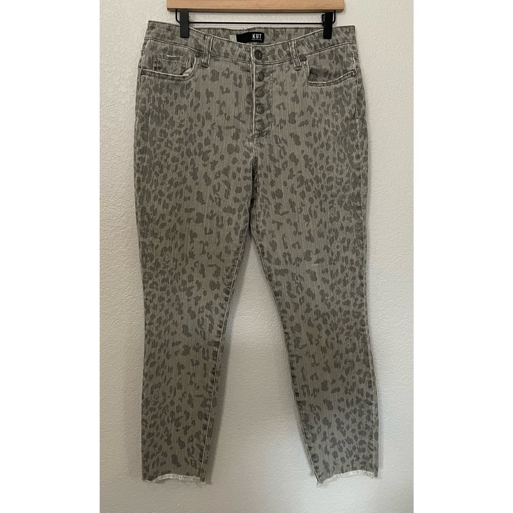 KUT FROM THE KLOTH Connie Leopard High Waist Raw Hem Ankle Skinny Jean Charcoal